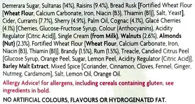 Lista de ingredientes del producto Luxury Christmas Pudding Asda, Asda Extra Special 907g