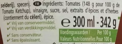 Lista de ingredientes del producto Tomato Ketchup Heinz 300 ml e / 342 g