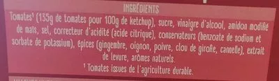 Lista de ingredientes del producto Ketchup Amora Amora 