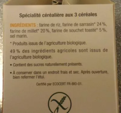 Lista de ingredientes del producto Tartines légères 3 céréales Karelea 