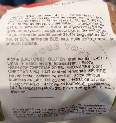 Lista de ingredientes del producto Burger USA Crous Languedoc Roussillon 204,6 g