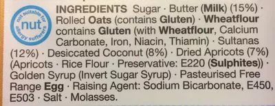 Lista de ingredientes del producto All Butter Fruity Flapjack Cookies Marks & Spencer 225 g e