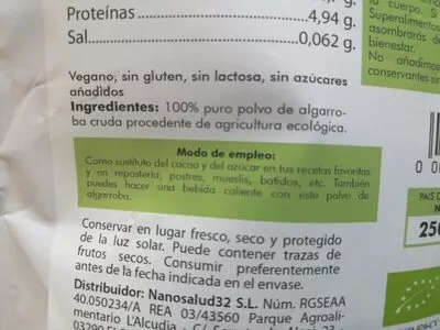 Lista de ingredientes del producto Algarroba  