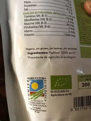 Lista de ingredientes del producto Psyllium  