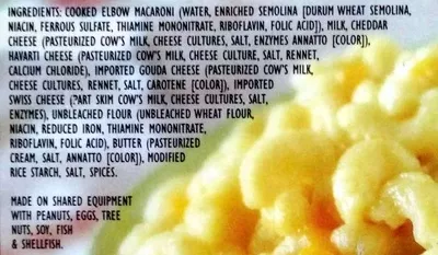 Lista de ingredientes del producto Joe's Diner Mac 'n Cheese Joe's Diner 397 g