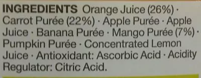 Lista de ingredientes del producto Smoothie Orange, Carrot & Mango Marks & Spencer 750 ml