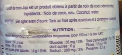 Lista de ingredientes del producto Lait de coco Jaja 350 ml