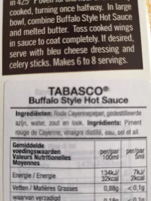 Lista de ingredientes del producto Buffalo style hot sauce, buffalo style Tabasco 