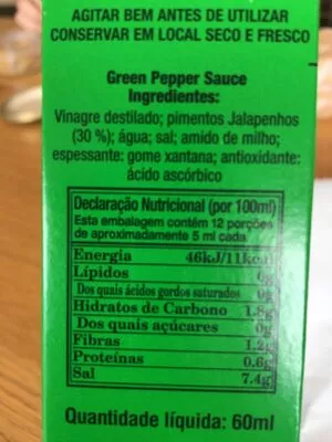 Lista de ingredientes del producto Tabasco green pepper sauce Tabasco 