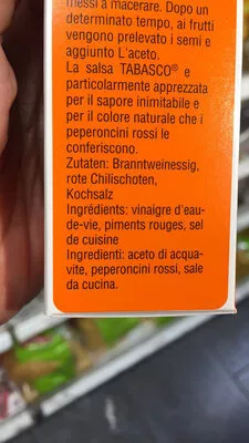 Lista de ingredientes del producto Tabasco Pepper Sauce Tabasco 60 ml