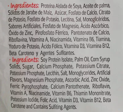 Lista de ingredientes del producto bebida de soya soyapac 900 g