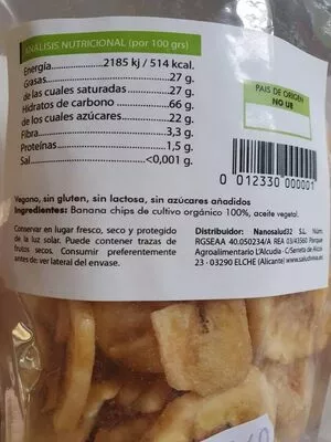 Lista de ingredientes del producto Banana chips saludviva 