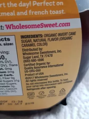 Lista de ingredientes del producto Wholesome! Organic Pancake Syrup  