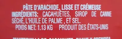 Lista de ingredientes del producto Beurre de Cacahuètes  1.13 kg