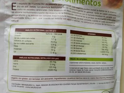 Lista de ingredientes del producto Levadura nutricional saludviva 