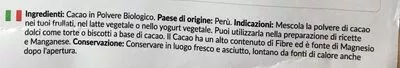 Lista de ingredientes del producto Cacao in polvere biologico NaturaleBio 1kg