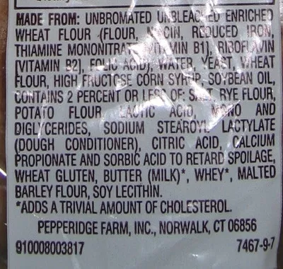 Lista de ingredientes del producto Farmhouse sourdough bread Pepperidge Farm 24 oz