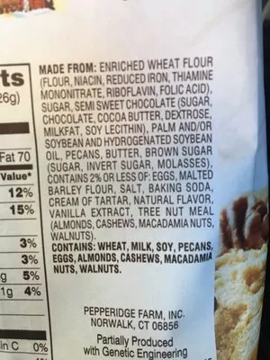 Lista de ingredientes del producto Pepperidge farm cookies Pepperidge Farm 7.2 oz (204 g)