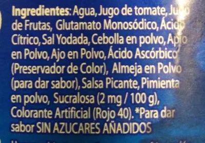 Lista de ingredientes del producto Clamato El Original Grupo peñafiel 946 ml