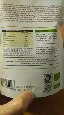 Lista de ingredientes del producto Canela de Ceilán en polvo.  