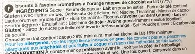 Lista de ingredientes del producto Extremely chocolatery milk chocolate orange biscuits Marks & Spencer 235 g (9 * 26 g)