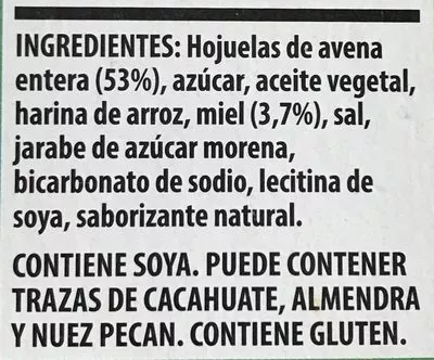 Lista de ingredientes del producto Barras de granola con avena y miel Nature Valley 252 g