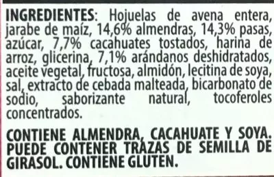 Lista de ingredientes del producto Trail Mix barras de granola suave Nature Valley 210 g