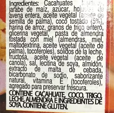 Lista de ingredientes del producto SWEET & SALT NUT Granola bars Nature Valley 210g