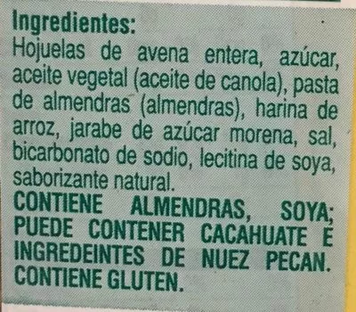 Lista de ingredientes del producto Crunchy almond butter granola bars Nature valley 253 g