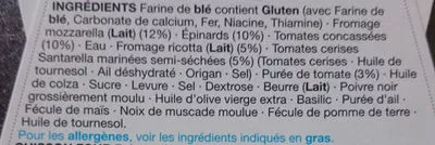 Lista de ingredientes del producto Spinach & Ricotta Stonebaked Hand Stretched Pizza Marks & Spencer 505 g