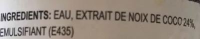 Lista de ingredientes del producto Préparation à base de lait de coco  