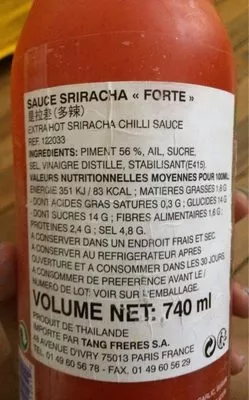 Lista de ingredientes del producto Sriracha chilli sauce FOCO 740 ml