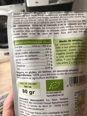 Lista de ingredientes del producto   