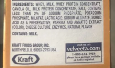 Lista de ingredientes del producto Velveeta Cheese Sauce Original - 3 CT Velveeta 