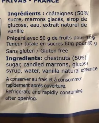 Lista de ingredientes del producto Creme de marron d’Ardèche Clement Faugier 1 kg