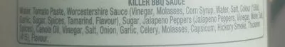 Lista de ingredientes del producto Killer Barbecue Sauce D.L. Jardines 510 g