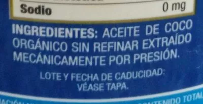 Lista de ingredientes del producto Aceite de Coco Orgánico Hain Pure Foods 1,5 L