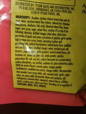 Lista de ingredientes del producto Chicken strips Tyson 