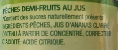 Lista de ingredientes del producto Pêches demi-fruits au jus Del Monte 235 g