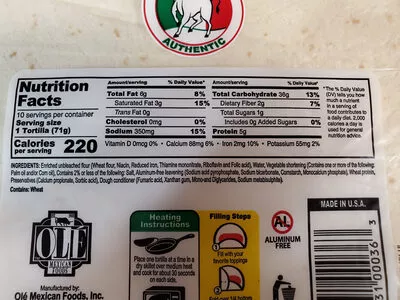 Lista de ingredientes del producto Flour Tortillas La Banderita 10