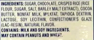 Lista de ingredientes del producto Bunches of crunchy milk chocolate Nestle 3.2 OZ (90.7g)