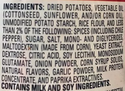 Lista de ingredientes del producto Lays Stax Chile Limon lays,  Lay's 5.5 oz