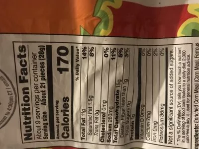 Lista de ingredientes del producto Crunchy cheese flavored snacks cheetos 