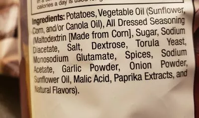 Lista de ingredientes del producto All dressed potato chips  