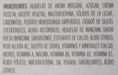 Lista de ingredientes del producto avena integral instant  