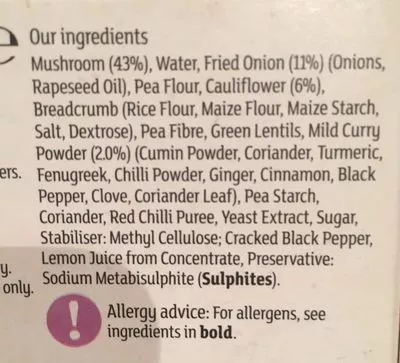 Lista de ingredientes del producto 2 cauli burger Sainsbury's 