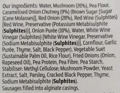 Lista de ingredientes del producto Caramelised Onion Shroomdogs Sainsbury's Love Your Veg 350 g