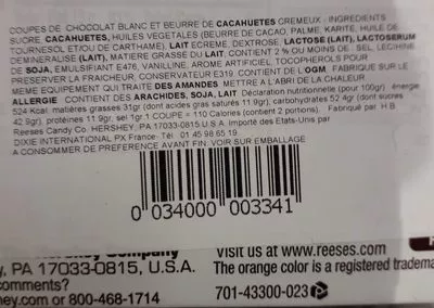 Lista de ingredientes del producto White Reese's Peanut Butter Cups Hershey's,  Reese's 42 g