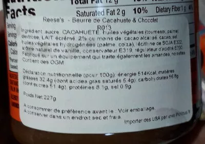 Lista de ingredientes del producto Spreads Hershey's 13 OZ (368 g)