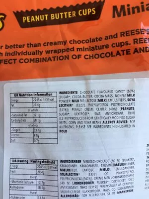 Lista de ingredientes del producto Miniatures peanut butter cups Hershey's 385 g